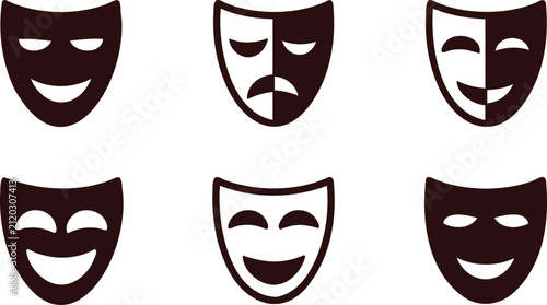 Obraz na plátně Collection of theater drama and comedy masks in various artistic styles