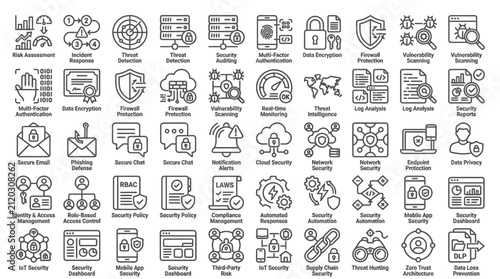 Set of security and protection icons in flat design style