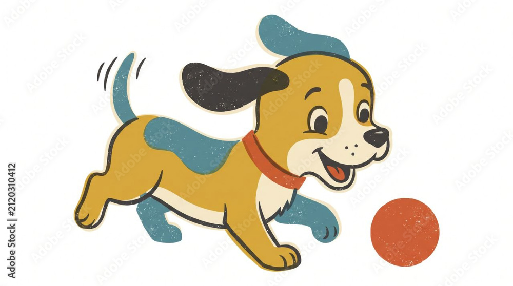 Obraz premium Cute Happy Cartoon Puppy Running Isolated on White Background