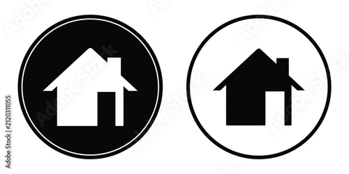 Black and White Home House Icon Set in Circle Frame Vector Illustration