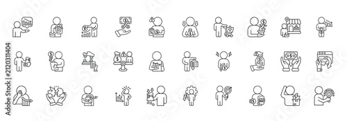 Economic Recession Icon set Collection in Line Style. crisis, inflation, deflation, debt, budget, revenue, profit, market
