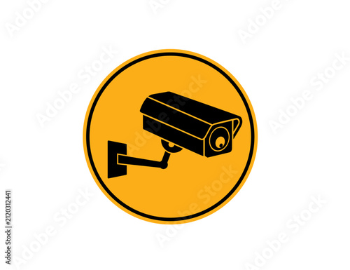 Surveillance Camera Icon in Yellow Warning Circle CCTV Security Camera Sign for Monitoring and Protection.