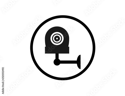 Security Camera Icon in Circle Symbol Representing Surveillance CCTV Monitoring And Remote Camera Technology.