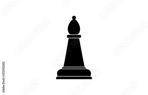 Black Chess Bishop Silhouette Icon Representing Strategy, Tactics, Leadership and Board Game Concept.