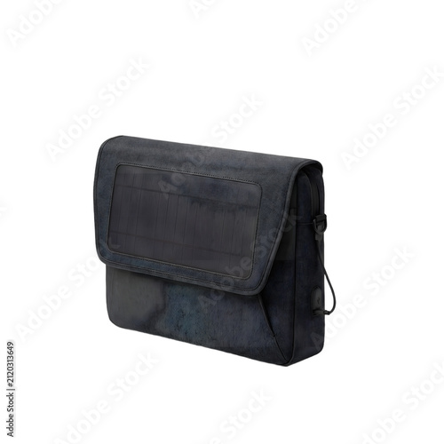 Dark gray canvas messenger bag isolated on transparent background