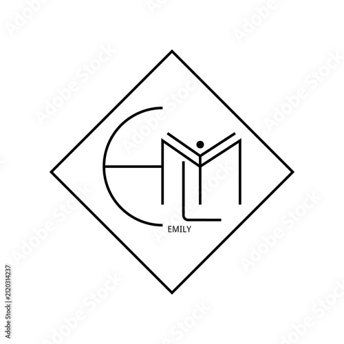 Monogram logo with intertwined letters and diamond shape black line art