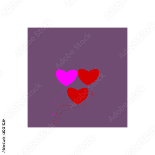 Three Heart Shapes Against A Purple Background Flat Vector Illustration