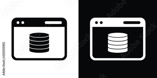 Web page window icon featuring a database cylinder symbol, representing online data storage, web hosting, server administration, and information management.
