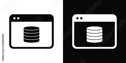 Web page window icon featuring a database cylinder symbol, representing online data storage, web hosting, server administration, and information management.
