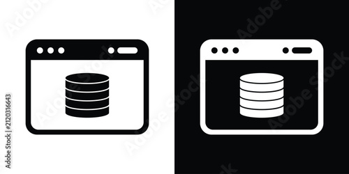Web page window icon featuring a database cylinder symbol, representing online data storage, web hosting, server administration, and information management.