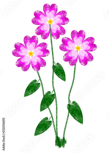 Bouquet de trois fleurs aux pétales en forme de cœurs