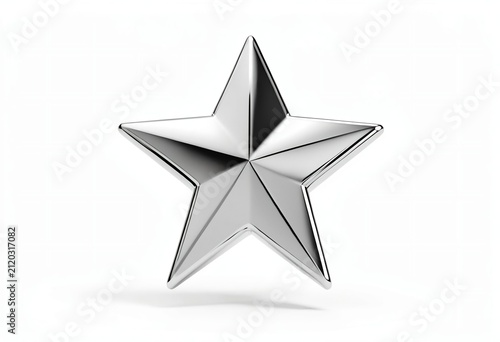 A single shiny metallic silver star isolated on a clean white background for design and decoration