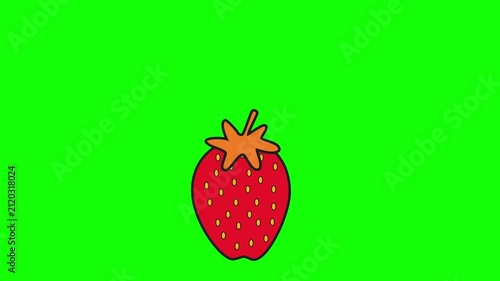 strawberry floats and loops gently across a green screen background, a seamless animated composition of a single abstract element in motion