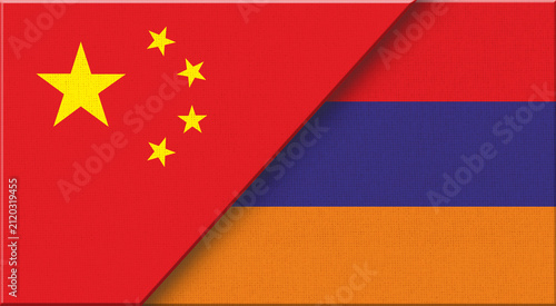 Quadro su tela Double flag of China and Armenia on fabric texture - 3D illustration