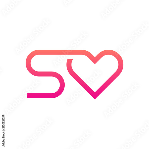 Letter S heart love modern minimal logo design