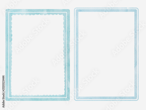 Watercolor blue decorative frames collection with elegant hand painted borders. Minimal artistic templates feel fresh and versatile and perfect for invitations or stationery.