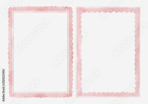 Watercolor pink decorative frames collection with soft elegant borders. Delicate artistic templates feel romantic and perfect for invitations or stationery.