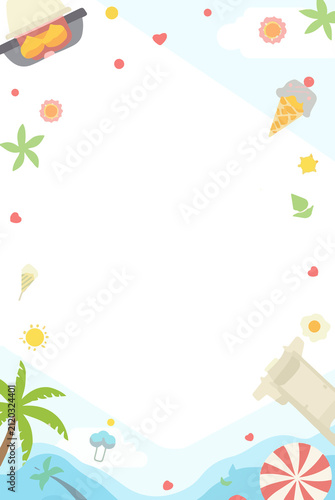 Template  summer greeting card with flat design, featuring vibrant colors