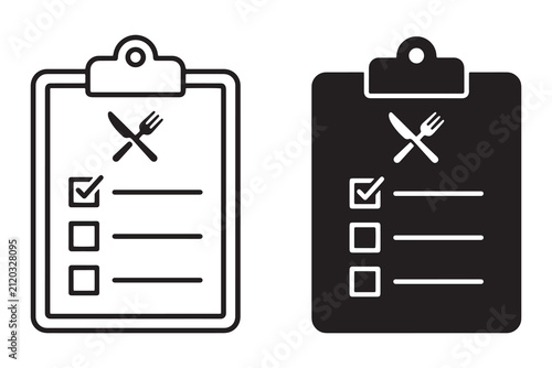 Clipboard checklist icons with knife and fork symbol Vector, illustration