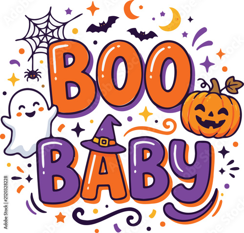 Quadro su tela Happy halloween baby boo greeting illustration