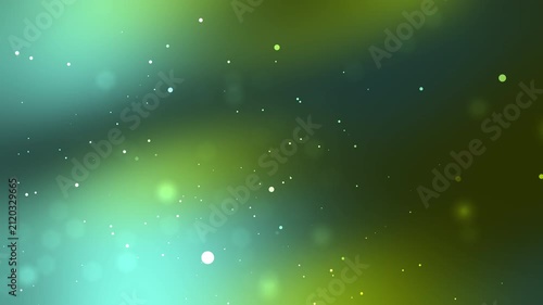 Abstract green and teal bokeh background with glowing particles and soft light flares for digital design, website banner, or creative presentation wallpaper