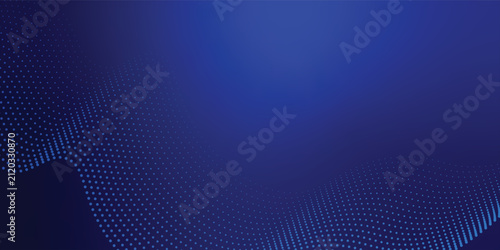 Futuristic Blue Particle Wave Background with Abstract Halftone Flow and Deep Gradient