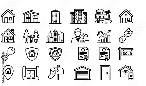 Home Outline Icons Editable Stroke Vector EPS10 Set