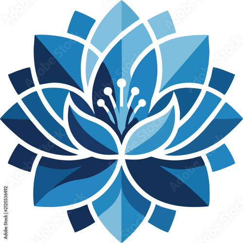 Elegant Blue Lotus Flower Geometric Logo Vector Illustration
