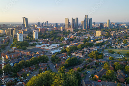 Photography Aerial Image of Manchester at Sunset captured from Hullard Park.
