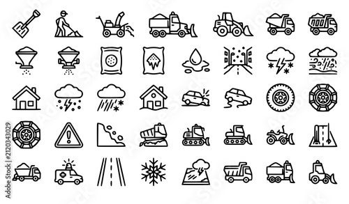 Winter Snow Maintenance Outline Icons Vector EPS10 Collection