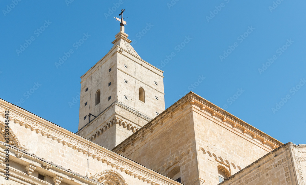Fototapeta premium Matera Cathedral, dedicated to Madonna della Bruna and Saint Eustace, stands at the highest point of Matera, Basilicata, Italy.