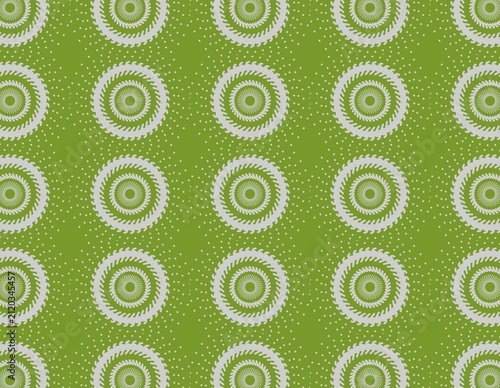 Green background patterned silver radial geometric shapes rhythmic dots artistic minimalist design style.Perfect for modern branding, packaging, stationery, and digital projects.