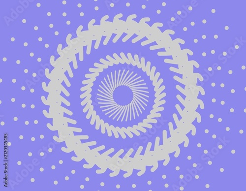 Grey radial pattern circular geometric shapes with repetitive white dots on emerald purple background. Suitable for digital backgrounds, print designs, and abstract concepts.