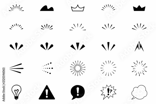 Sparkle sunburst and accent mark line icon set for graphic design emphasis elements
