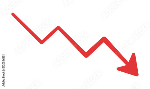 Quadro su tela Red Arrow Trend Downward: A visual representation of a declining trend, financial downturn, or negative progress