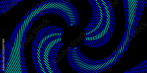 Blue abstract background with glowing circles. Swirl circular lines pattern. Geometric spiral. Twirl element. Modern graphic design. Futuristic technology concept.