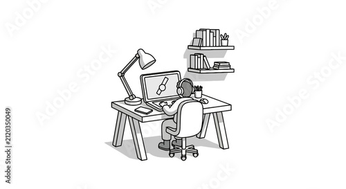 Person working on laptop in home office