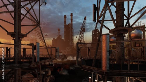 Industrial construction site with materials and equipment.  Animation on the theme of manufacturing and industry.