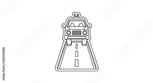 Car driving on road front view outline icon