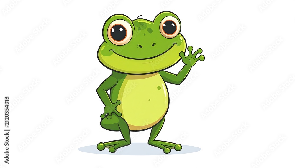 Fototapeta premium Cartoon green dinosaur character standing upright.