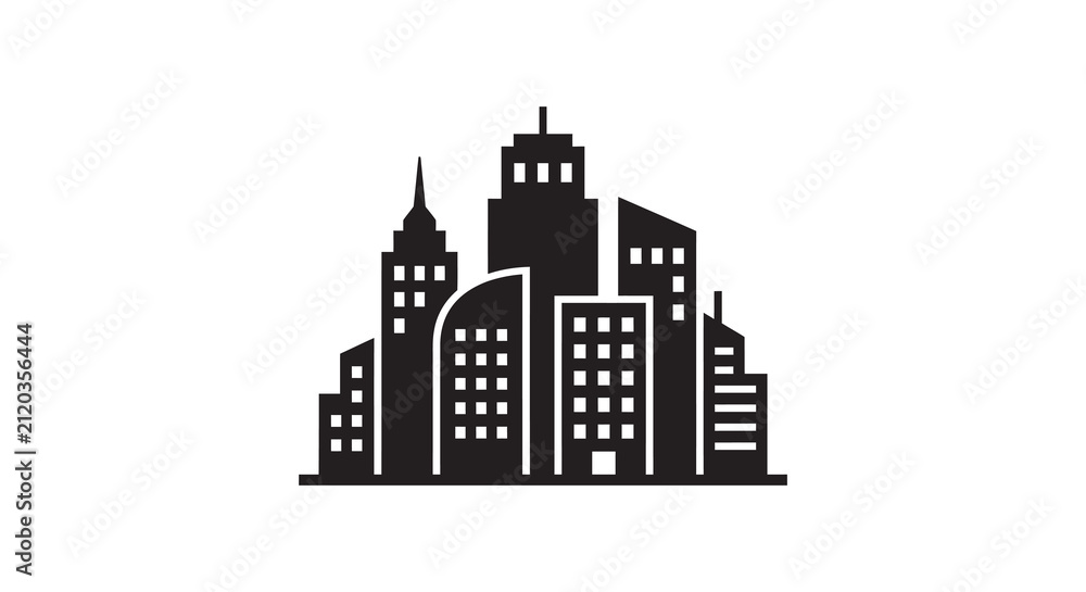 Obraz premium Cityscape Silhouette Against White Background Modern Architectural Forms Silhouette