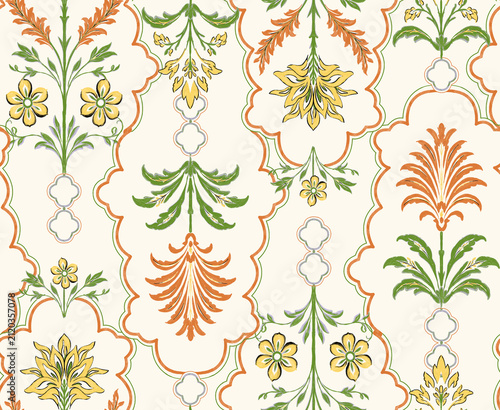 Vintage damask Moroccan floral geometric connecting seamless floral print pattern
