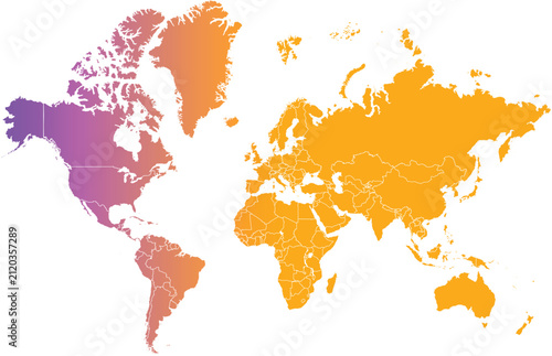 Colorful World Map Vector, Global Continents Illustration, Digital Geography Data