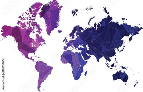 Geometric World Map Vector, Polygonal Continents, Abstract Global Design