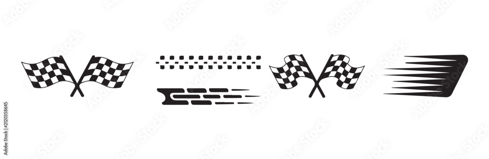 Fototapeta premium Automotive racing decals with speed effect and flag symbols.