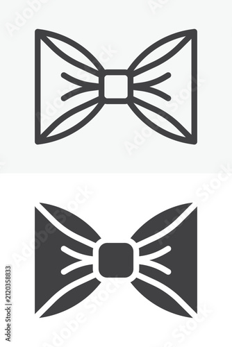 Bow tie icon set with line outline and solid versions. Formal neckwear icon in different style, editable stroke vector sign and symbol for fashion, suit and event wear.