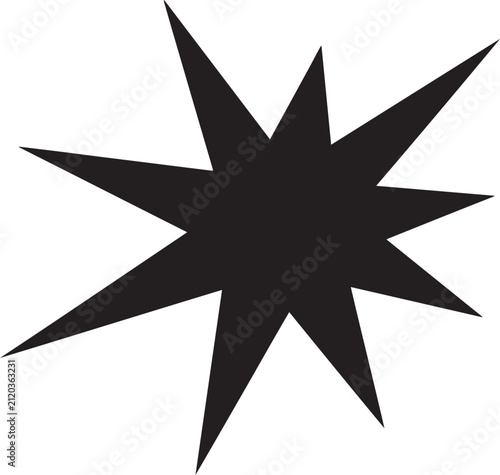 Solid black ten-pointed star shape with sharp irregular spikes, isolated on a plain white background