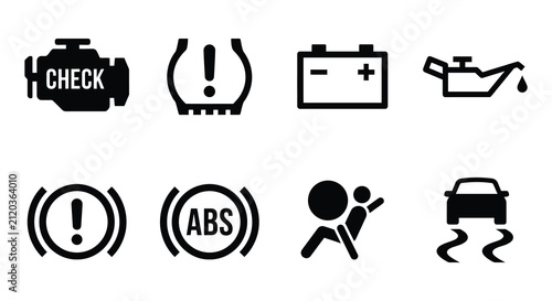 Automotive warning indicator icons flat vector illustration on white background