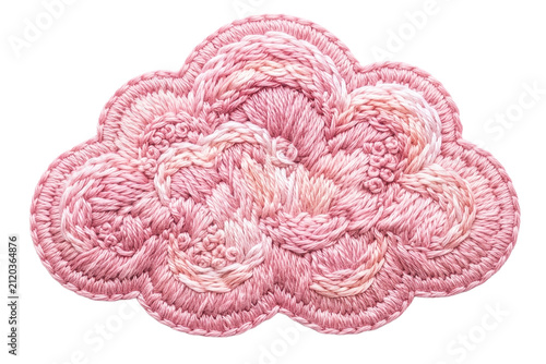 Pink cloud embroidery patch isolated background.
