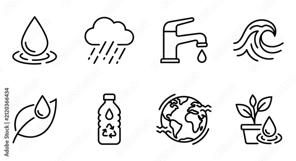 Fototapeta premium Weather And Water Icons Black Line Style Collection